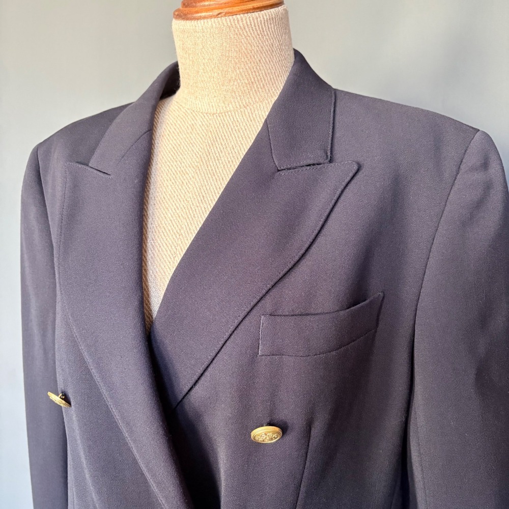Women's Vintage Aquascutum Blazer | Size 10R | Navy Wool Double Breasted England
